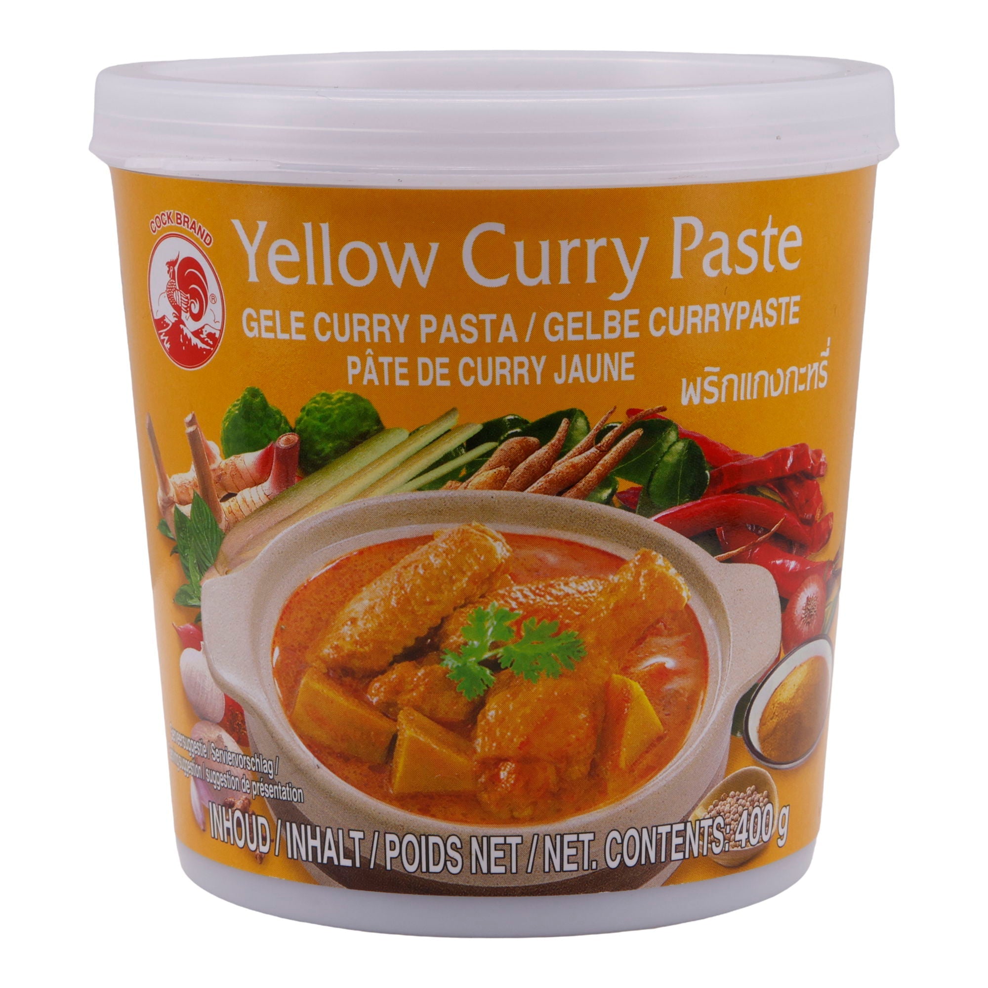 Currypaste Cock Brand | Gelbe Currypaste | Exotisch, mit getrockneten roten Chilis & Kräutern | 400 g COCK BRAND
